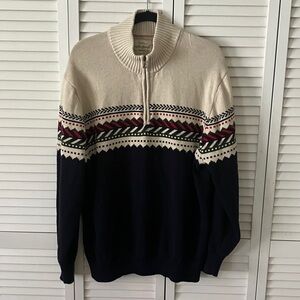 Weatherproof Cream & Navy Quarter-Zip Sweater, Red Accent 100% Cotton Size XXL‎